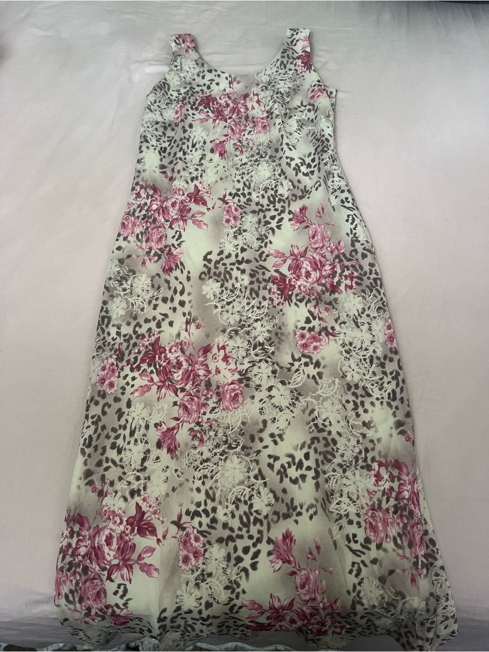 Vintage Pink Floral & Leopard-Print Sleeveless Maxi Dress